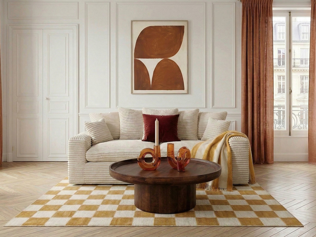 Canapé droit 3 places NEVADA gros côtelé doux beige — vue 4