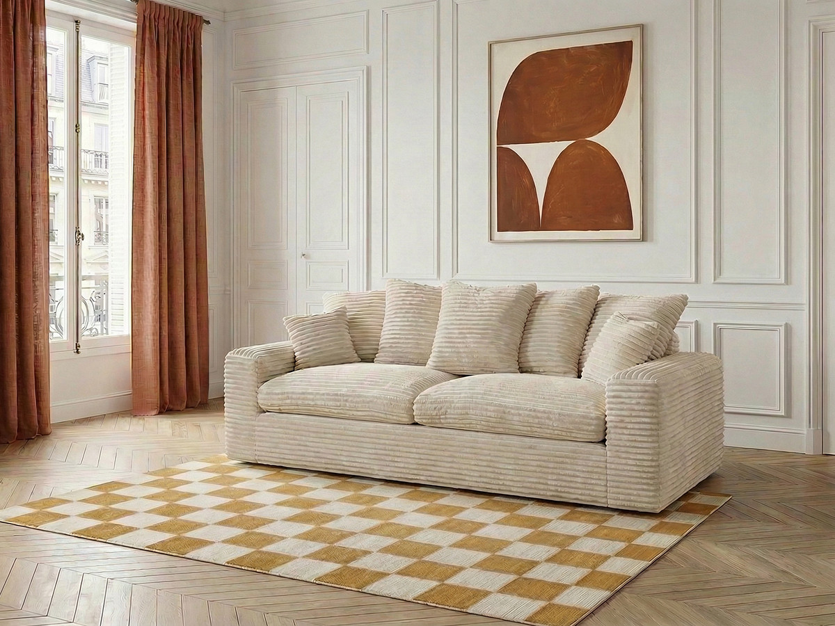 Canapé droit 3 places NEVADA gros côtelé doux beige — vue 6