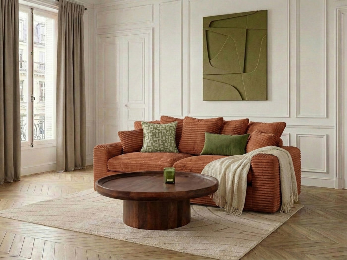 Canapé droit fixe 3 places NEVADA gros côtelé doux