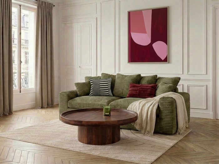 Canapé droit fixe 3 places NEVADA gros côtelé doux