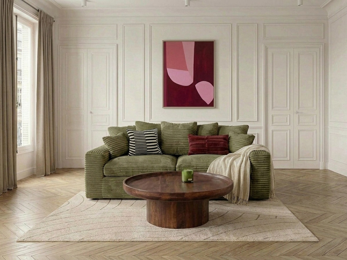 Canapé droit 3 places NEVADA gros côtelé doux vert — vue 4