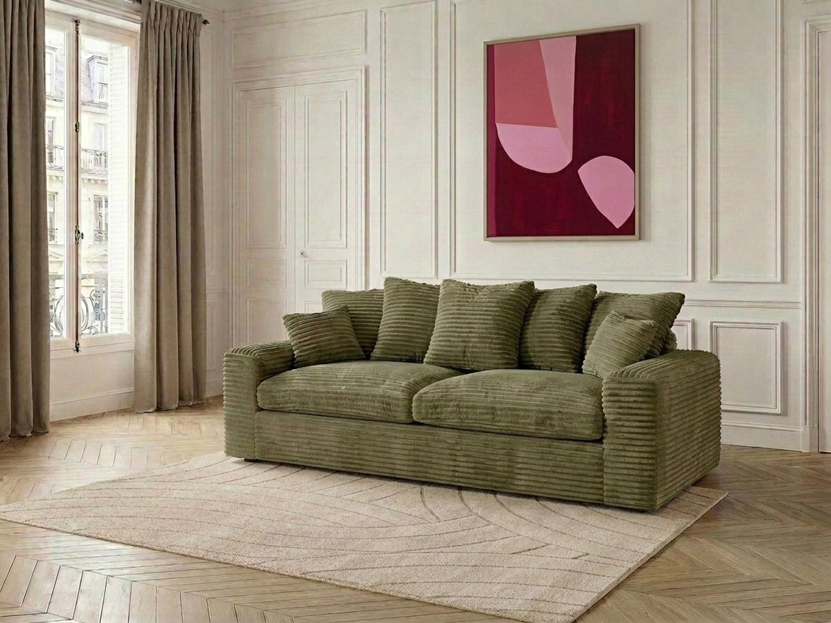 Canapé droit 3 places NEVADA gros côtelé doux vert — vue 5