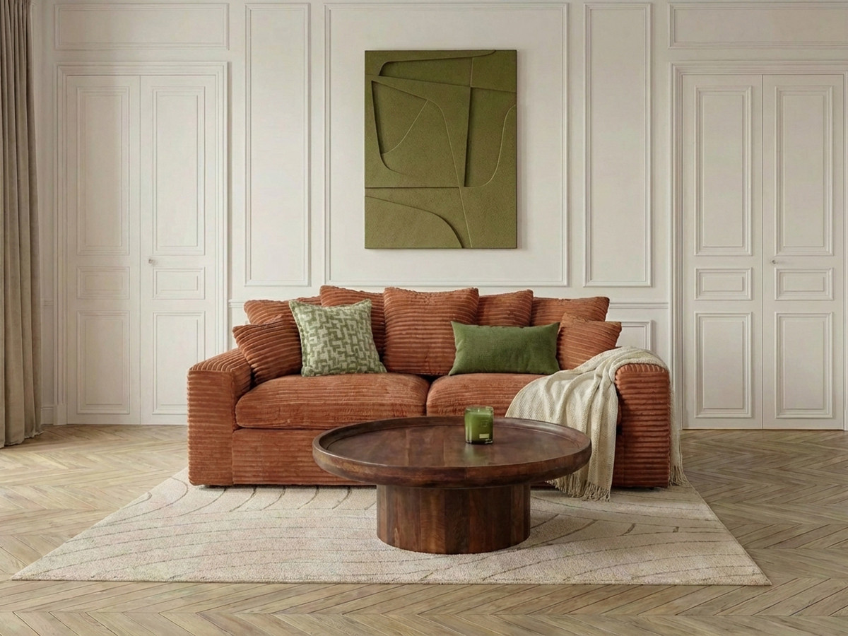 Canapé droit 3 places NEVADA gros côtelé doux orange — vue 4