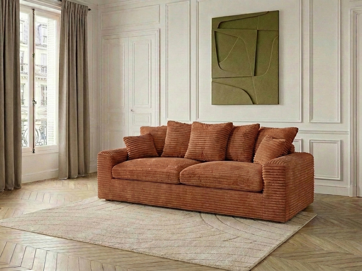 Canapé droit 3 places NEVADA gros côtelé doux orange — vue 5