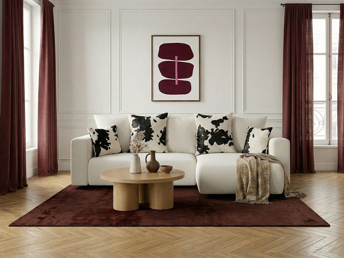 Canapé d'angle convertible réversible coffre SIDONIE avec coussins à motif vache — vue 4