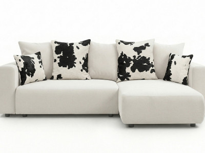Canapé d'angle convertible réversible coffre SIDONIE avec coussins à motif vache