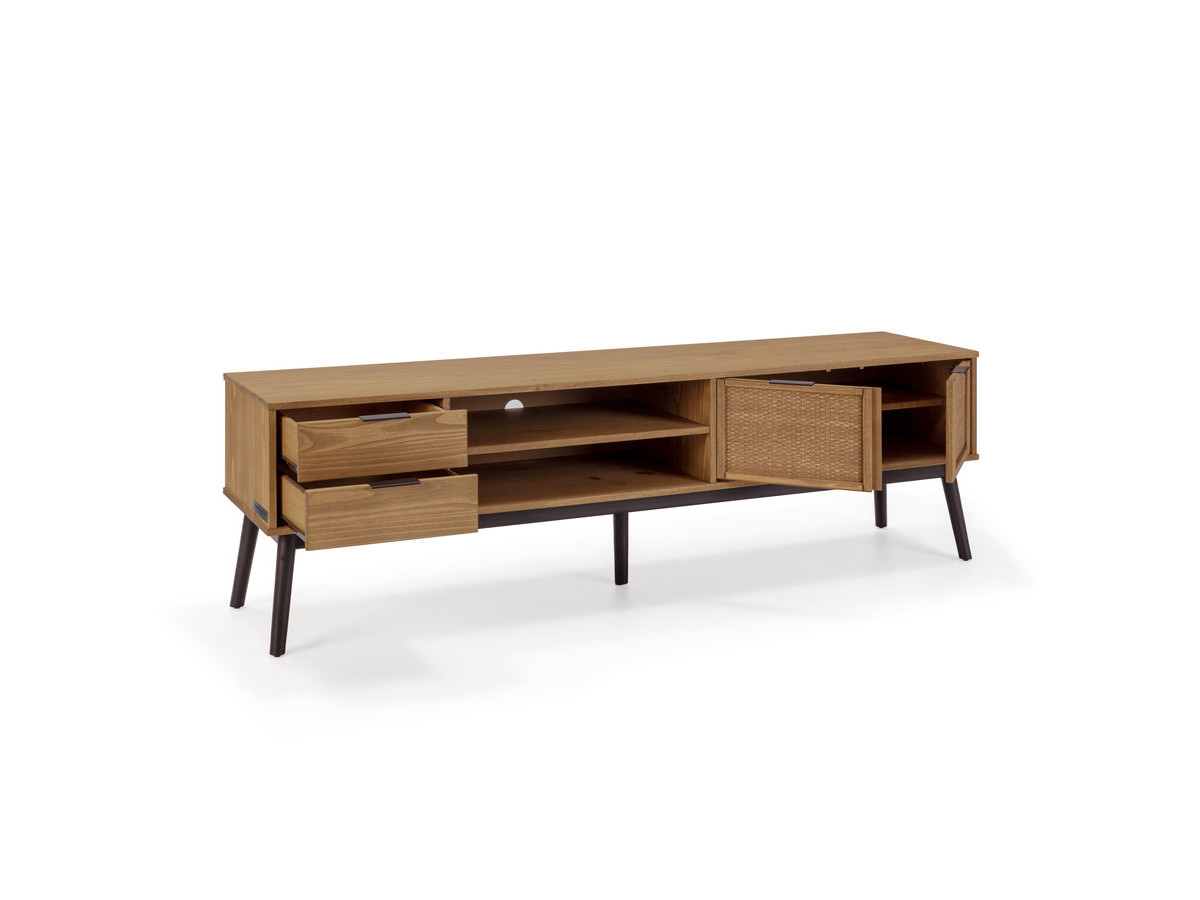 ALBI set met dressoir van 186 cm + tv-meubel van 180 cm in massief hout en rotan