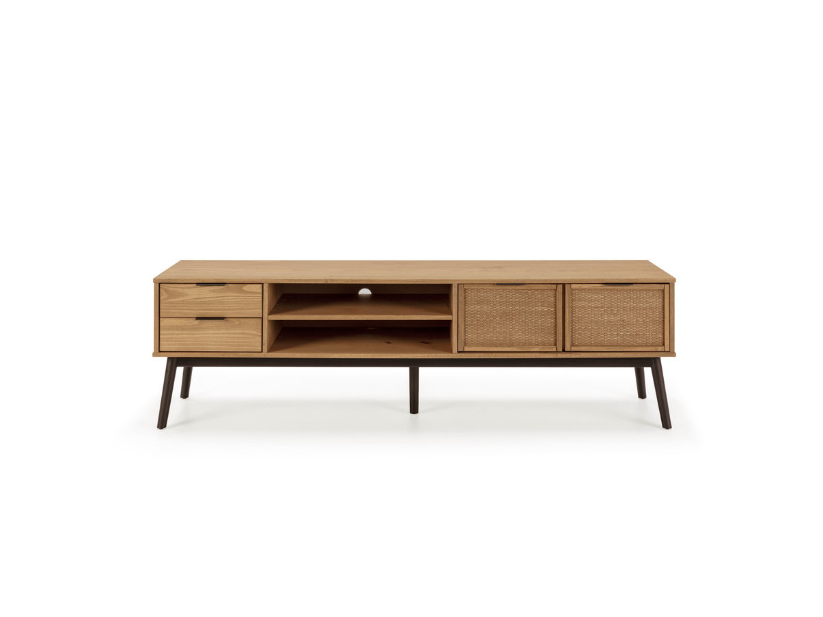ALBI set met dressoir van 186 cm + tv-meubel van 180 cm in massief hout en rotan