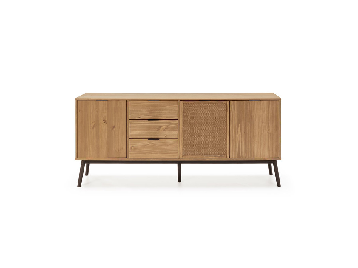 ALBI set met dressoir van 186 cm + tv-meubel van 180 cm in massief hout en rotan
