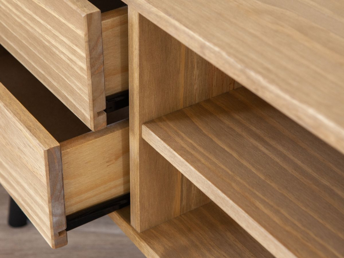 ALBI set met dressoir van 186 cm + tv-meubel van 180 cm in massief hout en rotan