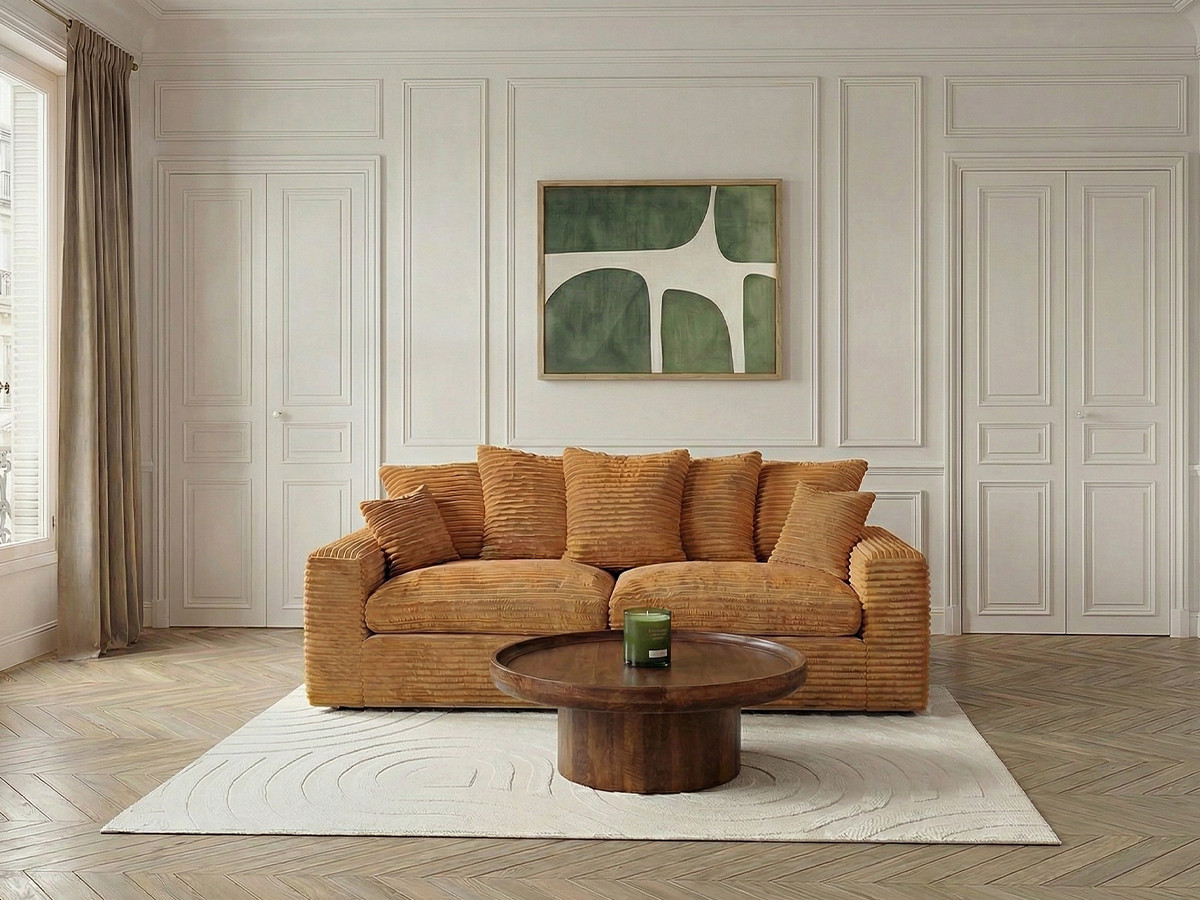 Canapé droit 3 places NEVADA gros côtelé doux ocre — vue 4