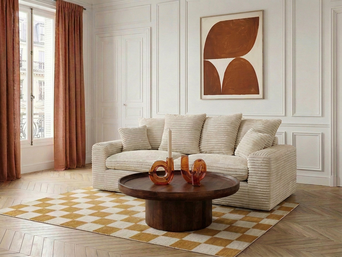 Canapé droit fixe 2 places NEVADA gros côtelé doux