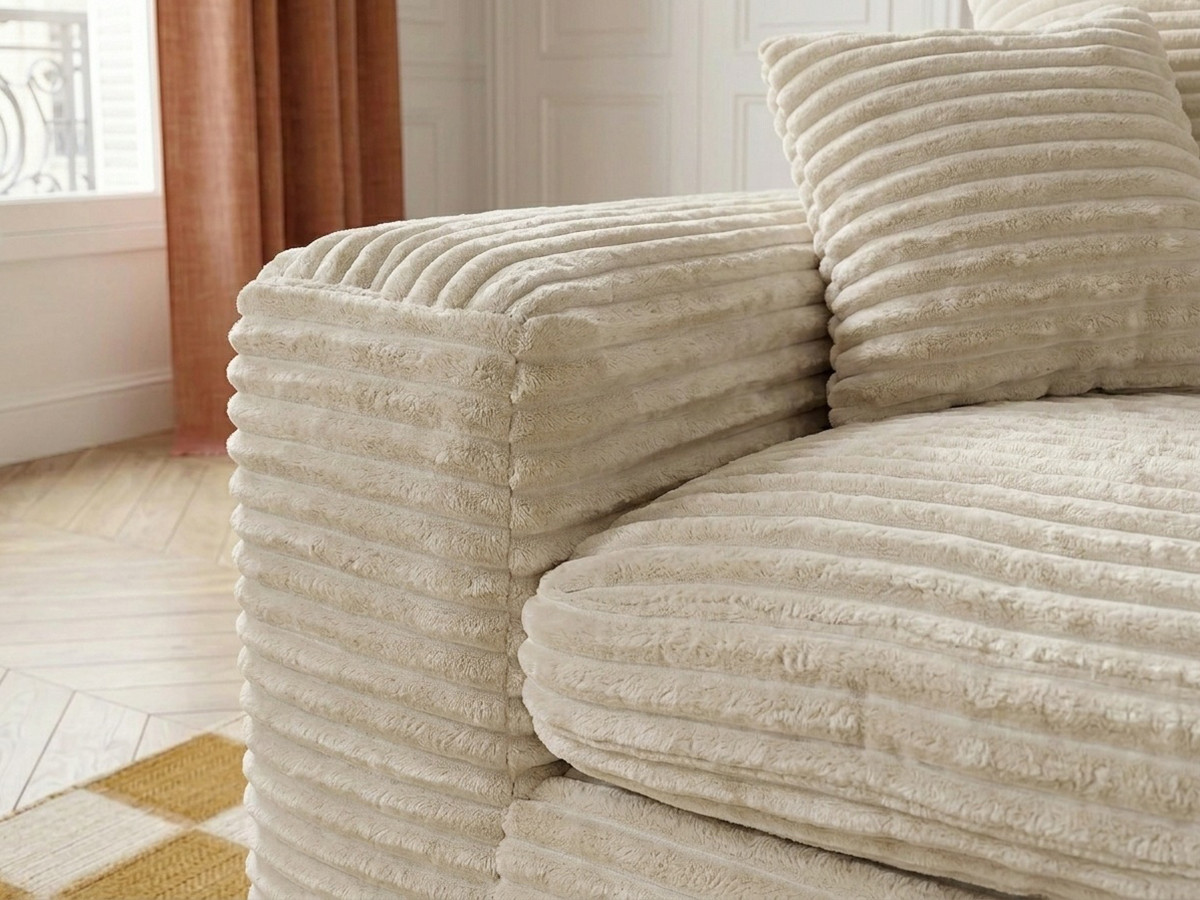 Canapé d'angle réversible compact NEVADA gros côtelé doux beige — vue 5