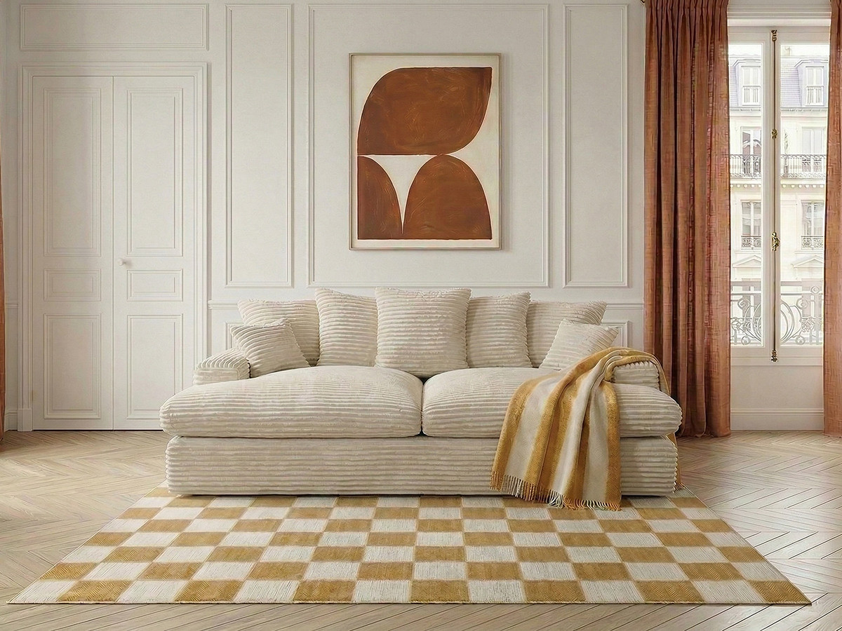 Canapé 3 places causeuse avec assise profonde NEVADA gros côtelé doux beige — vue 6