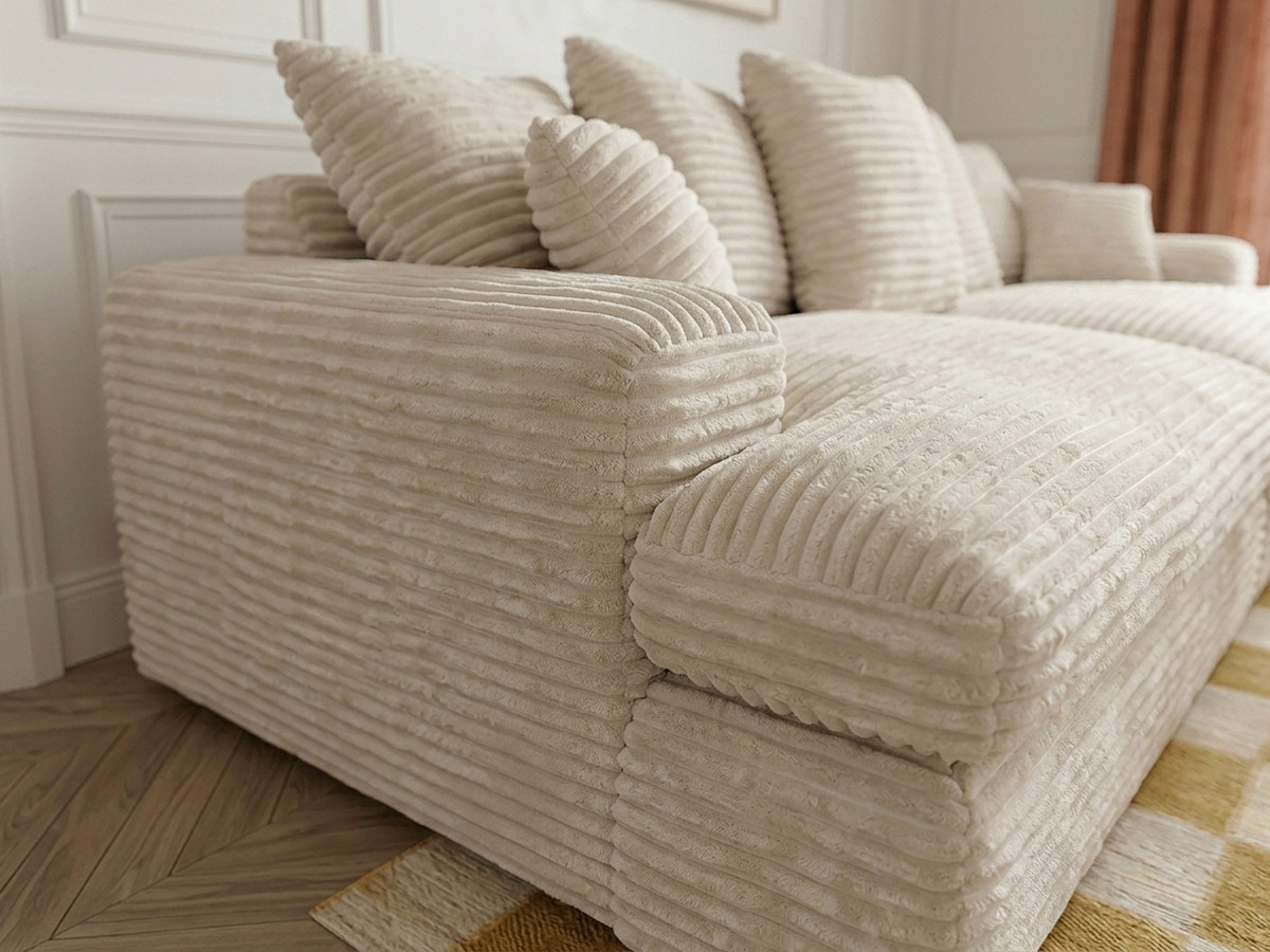 Canapé 3 places causeuse avec assise profonde NEVADA gros côtelé doux beige — vue 5