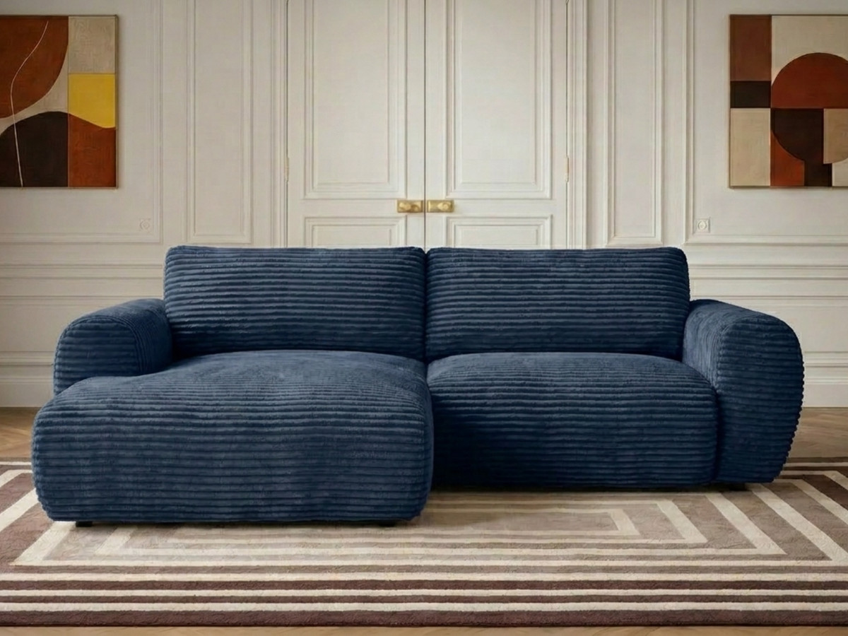 Canapé d'angle compact convertible coffre LUCIEN gros côtelé doux