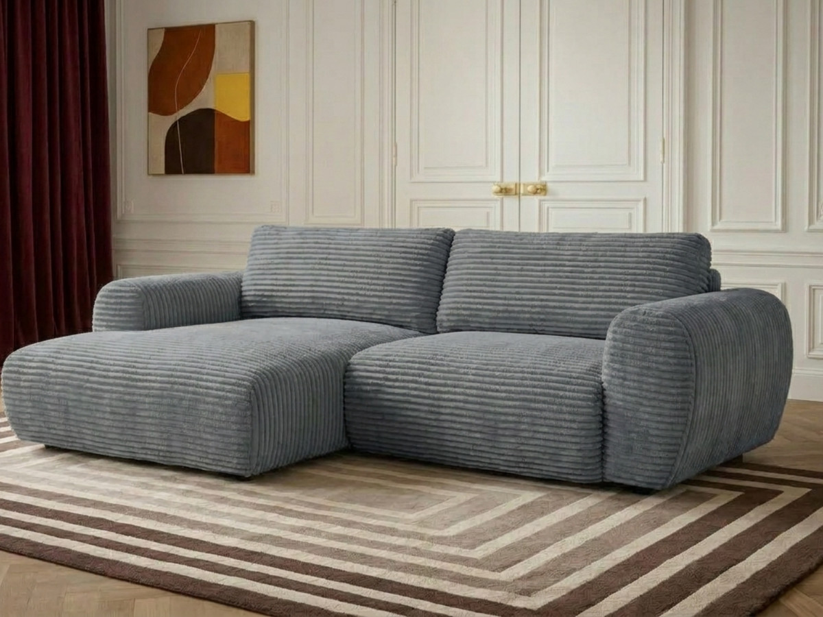 Canapé d'angle compact convertible coffre LUCIEN gros côtelé doux