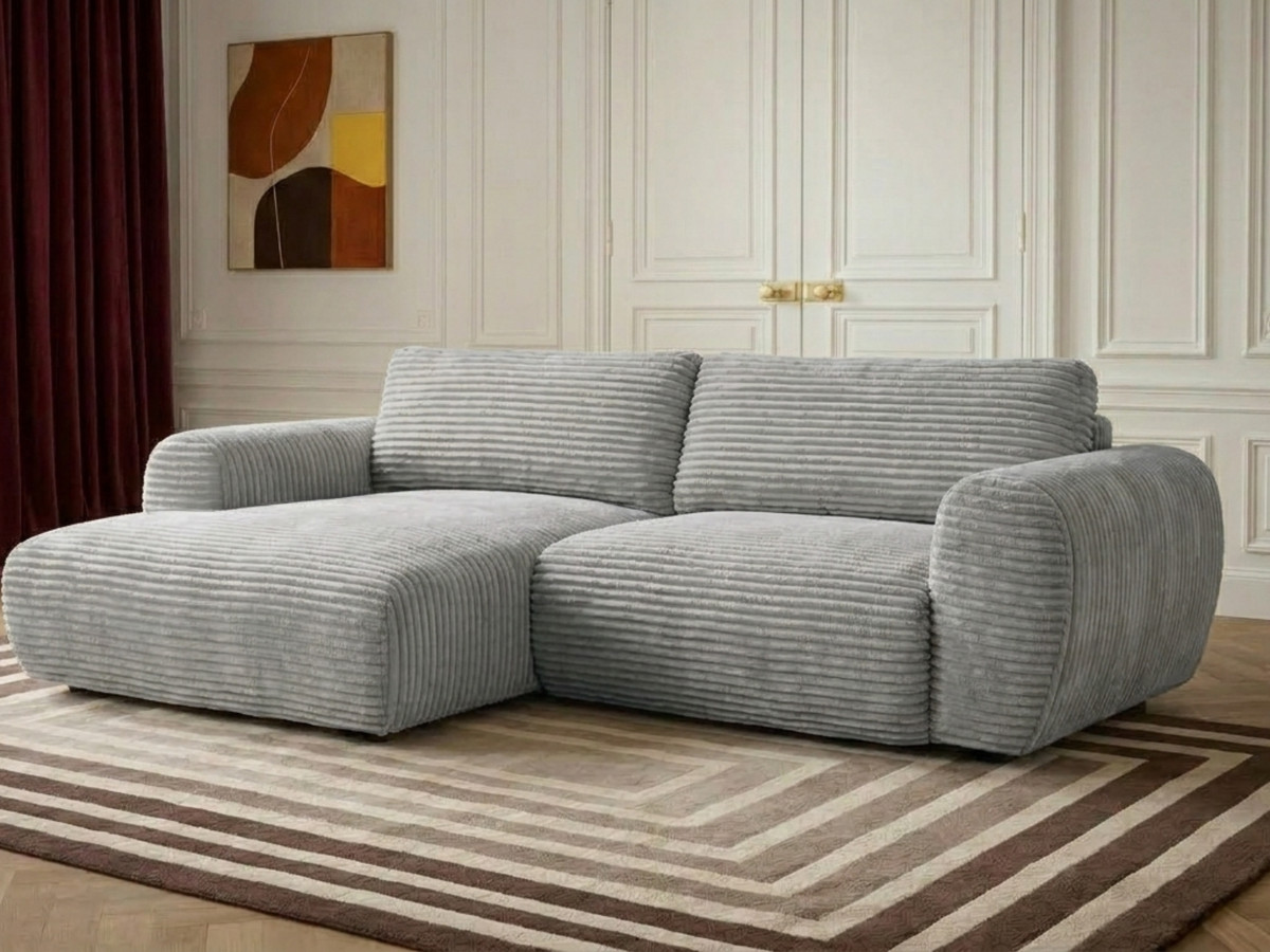 Canapé d'angle compact convertible coffre LUCIEN gros côtelé doux