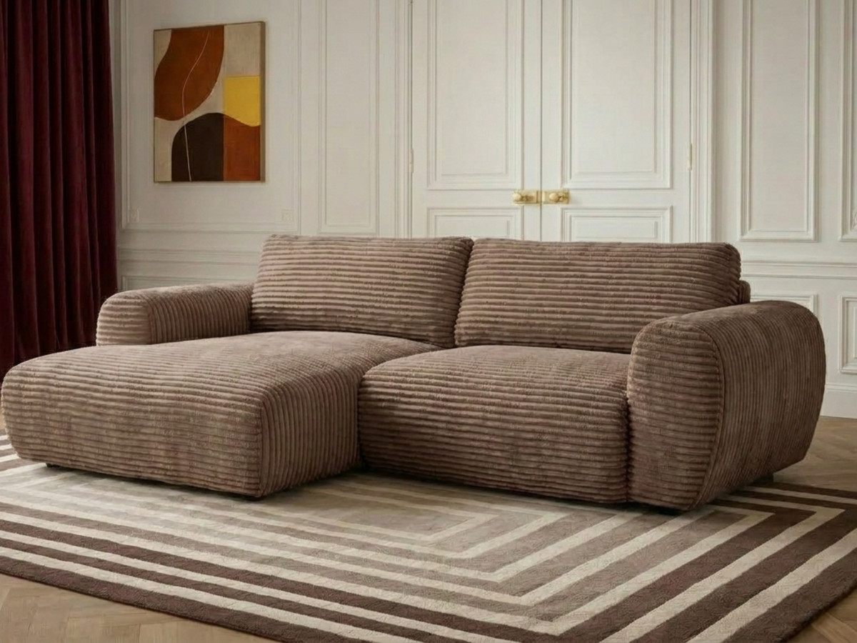 Canapé d'angle compact convertible coffre LUCIEN gros côtelé doux