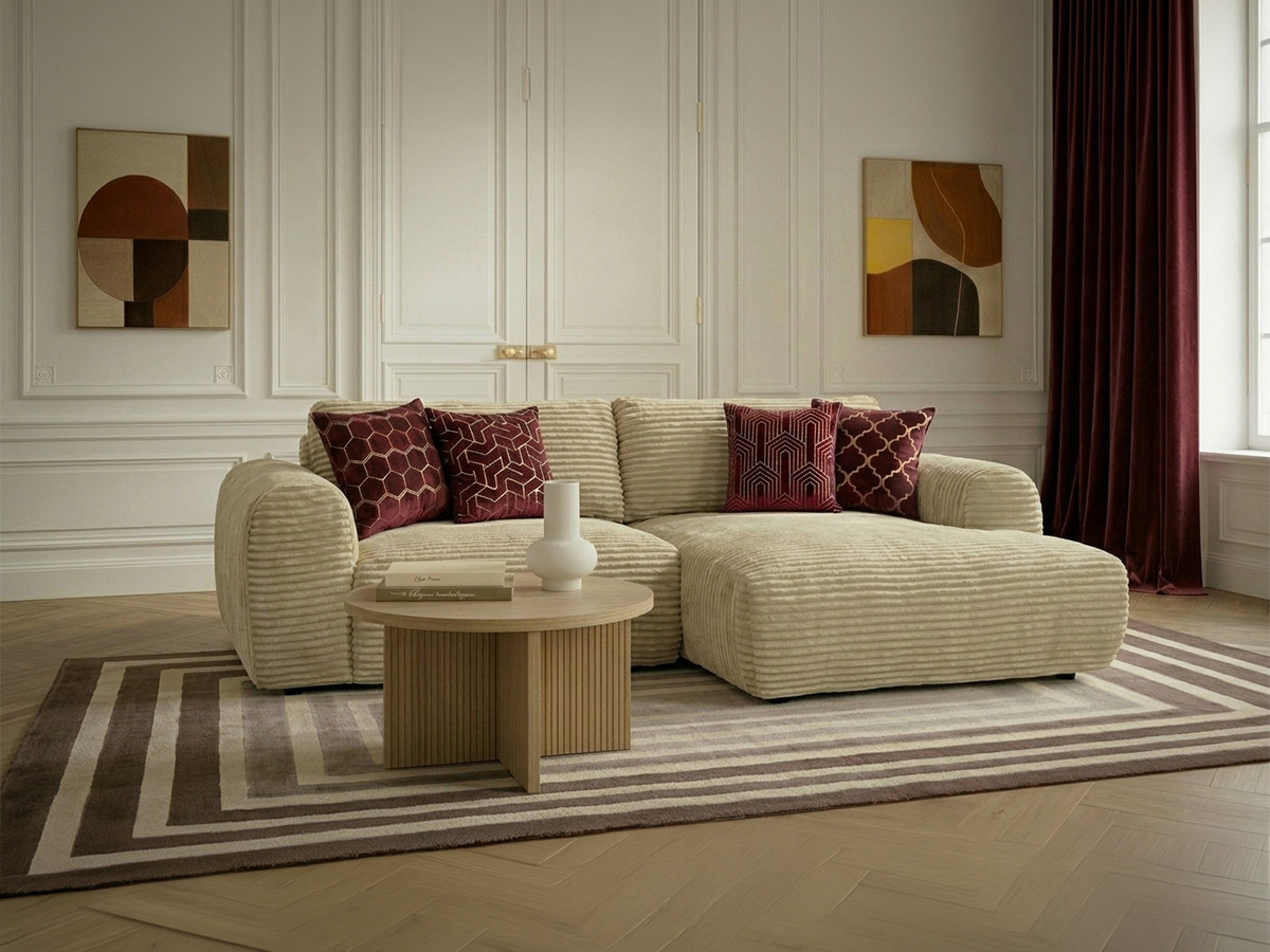 Canapé d'angle compact convertible coffre LUCIEN gros côtelé doux