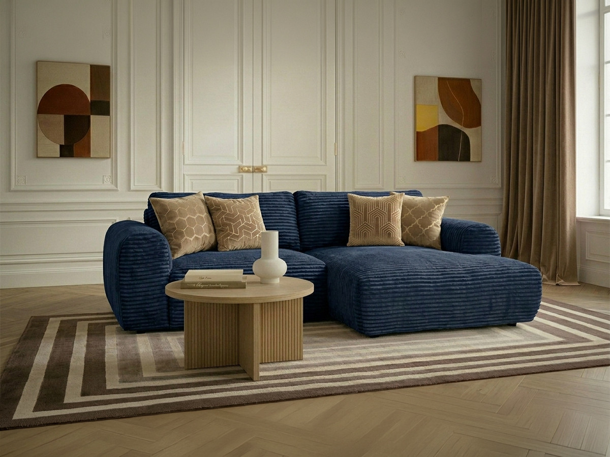 Canapé d'angle compact convertible coffre LUCIEN gros côtelé doux