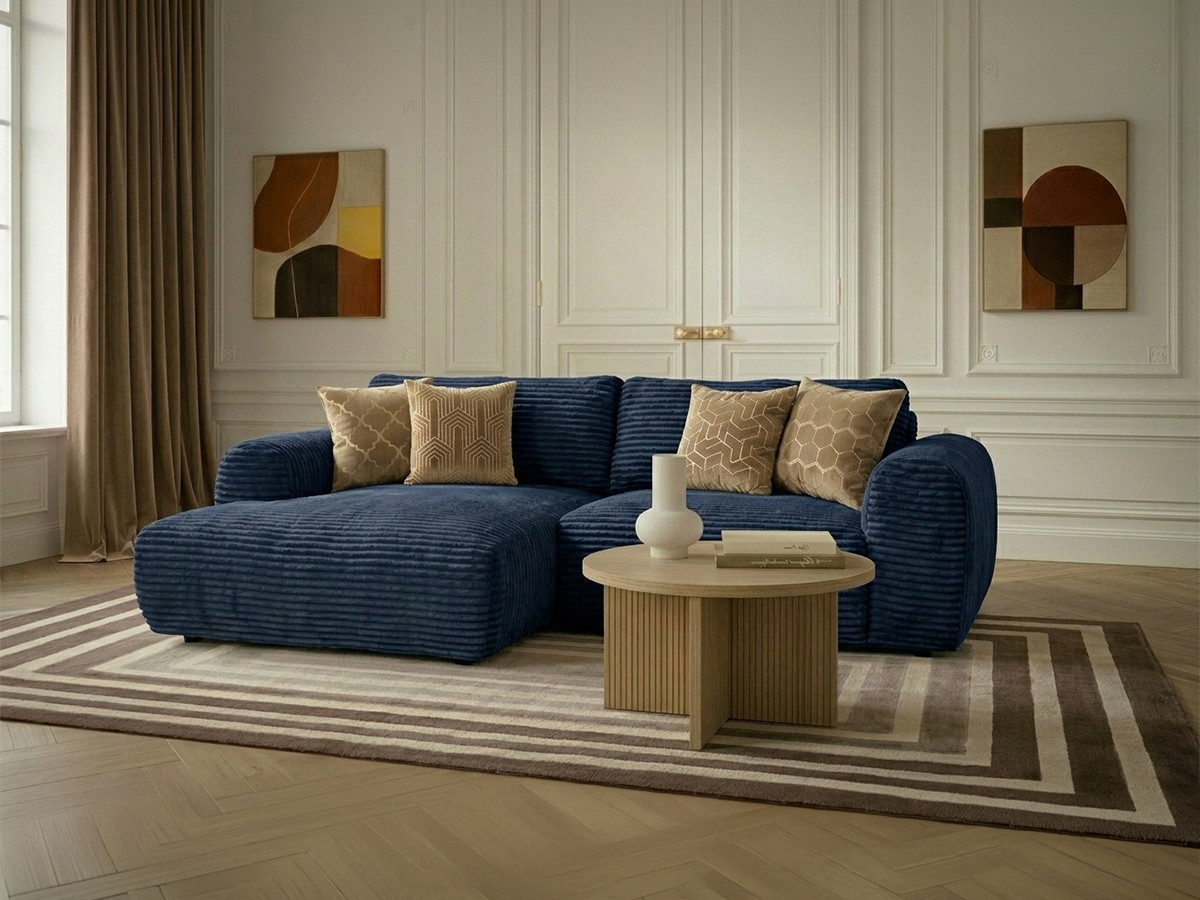 Canapé d'angle compact convertible coffre LUCIEN gros côtelé doux