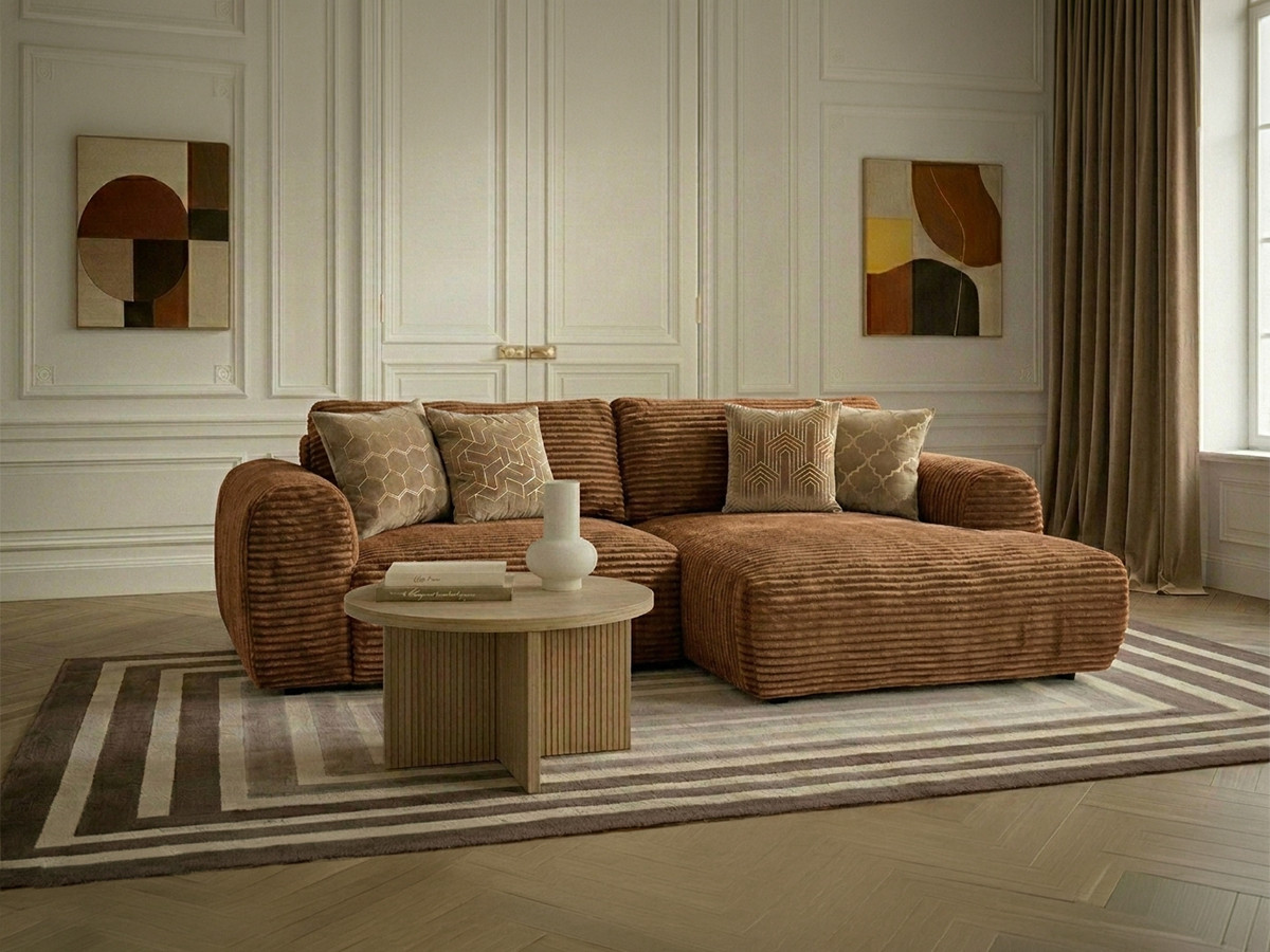 Canapé d'angle compact convertible coffre LUCIEN gros côtelé doux