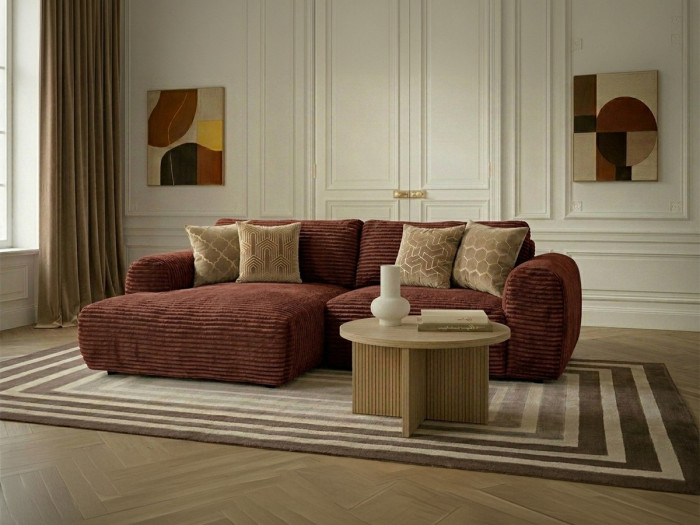 Canapé d'angle convertible coffre compact LUCIEN gros côtelé doux