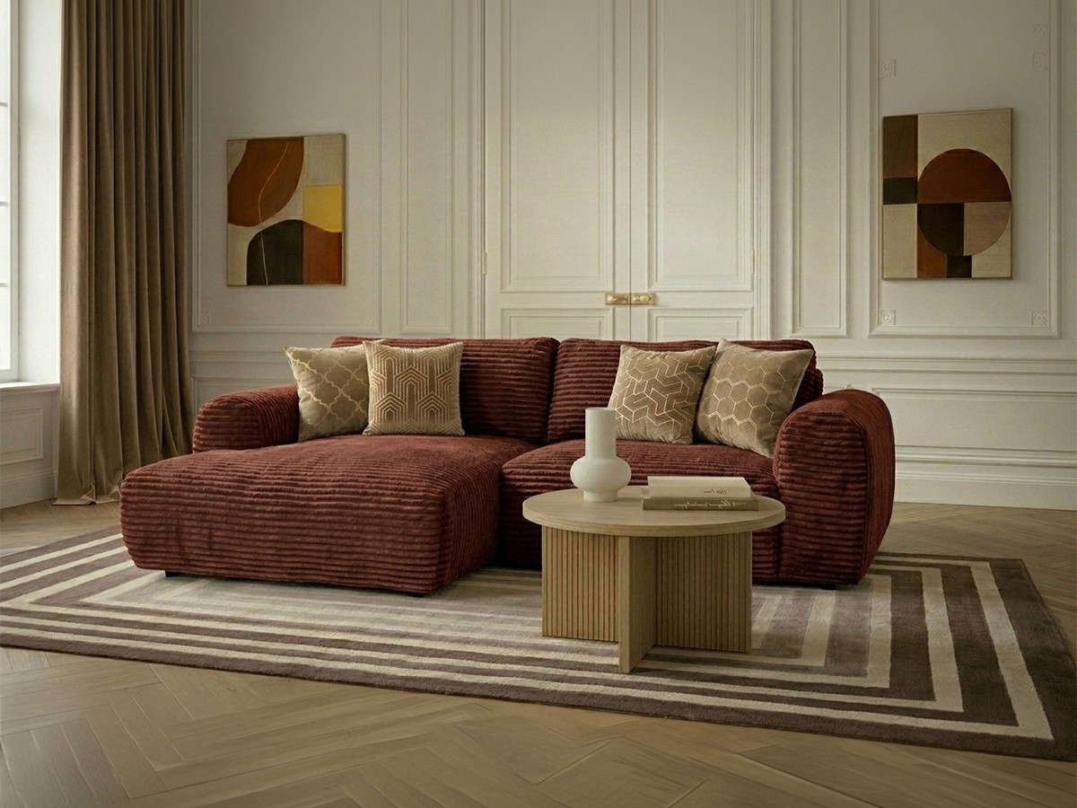Canapé d'angle compact convertible coffre LUCIEN gros côtelé doux