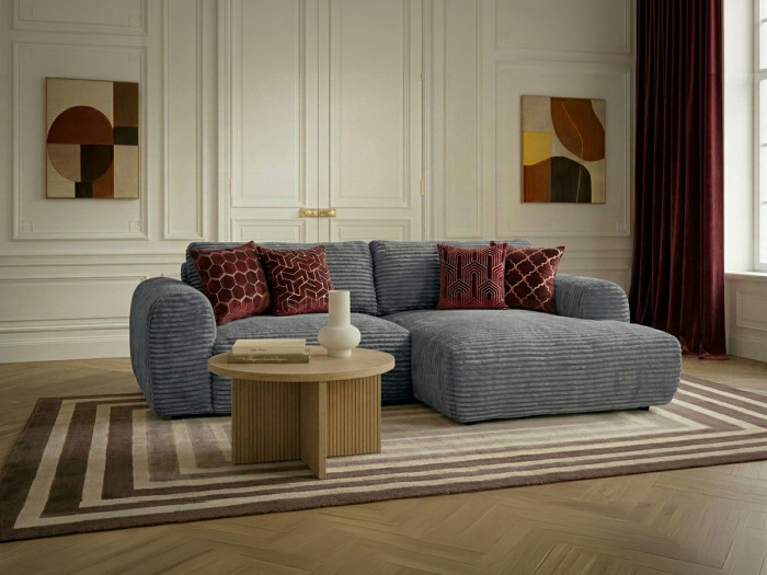 Canapé d'angle convertible coffre compact LUCIEN gros côtelé doux