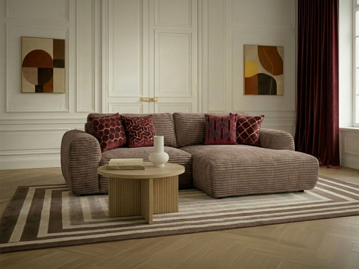 Canapé d'angle convertible coffre compact LUCIEN gros côtelé doux