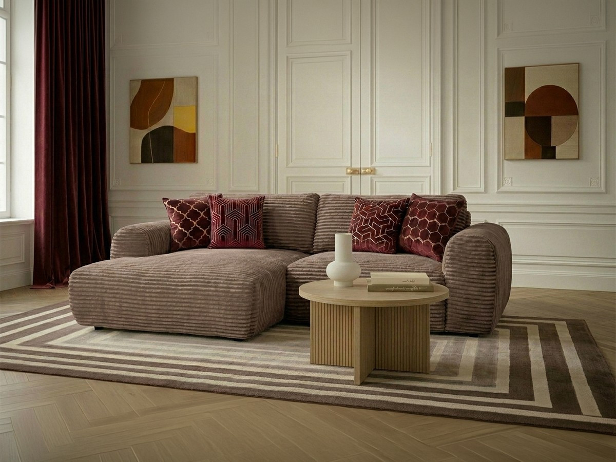 Canapé d'angle compact convertible coffre LUCIEN gros côtelé doux