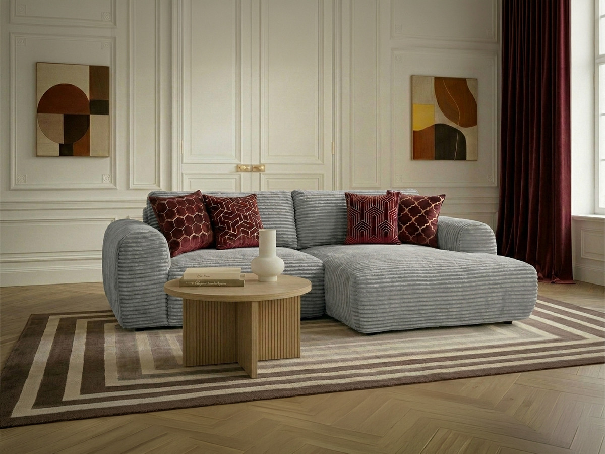 Canapé d'angle compact convertible coffre LUCIEN gros côtelé doux