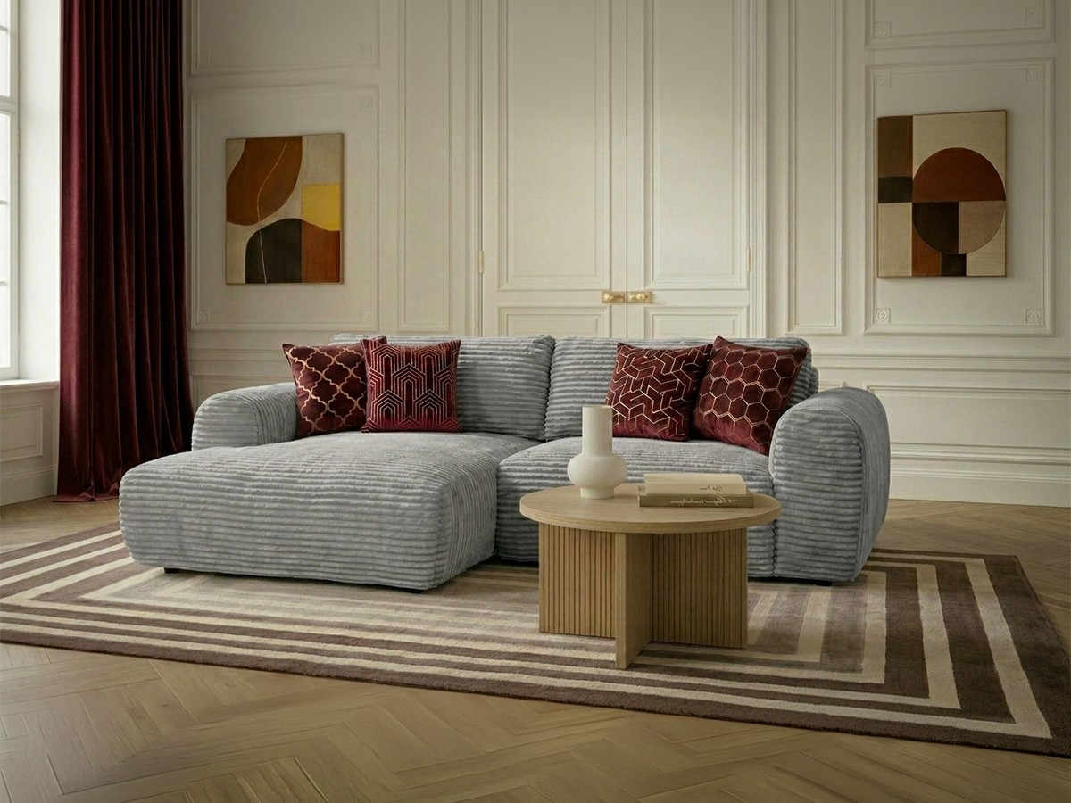 Canapé d'angle compact convertible coffre LUCIEN gros côtelé doux
