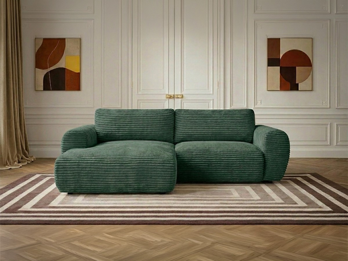 Canapé d'angle compact convertible coffre LUCIEN gros côtelé doux