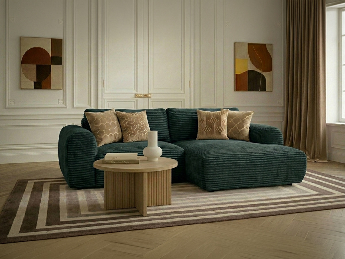 Canapé d'angle compact convertible coffre LUCIEN gros côtelé doux