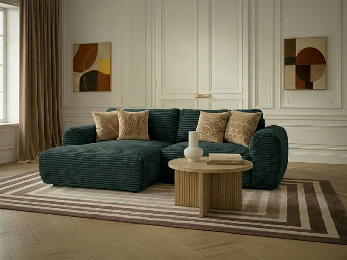 Canapé d'angle compact convertible coffre LUCIEN gros côtelé doux