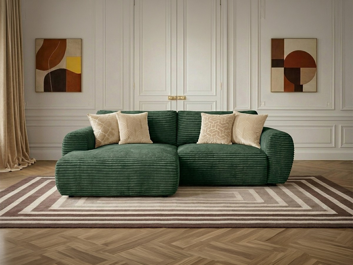 Canapé d'angle compact convertible coffre LUCIEN gros côtelé doux