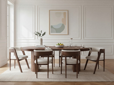 Ensemble PRADO avec table à manger extensible 110 à 210 cm + lot de chaises BASTIDE placage chêne massif