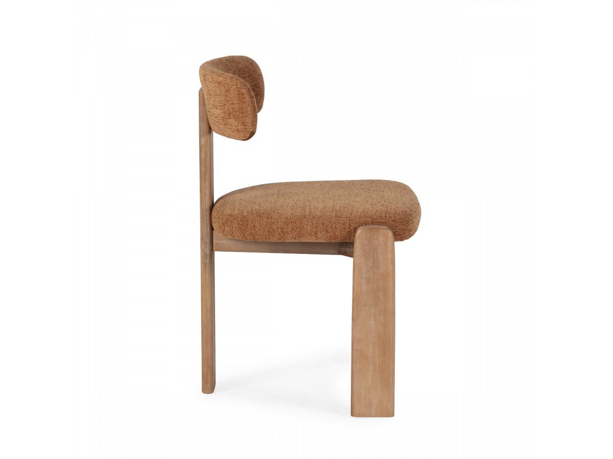 MARIN set eettafel 220 cm in eikenkleur + TANYA stoelen in massief eiken en textuurstof