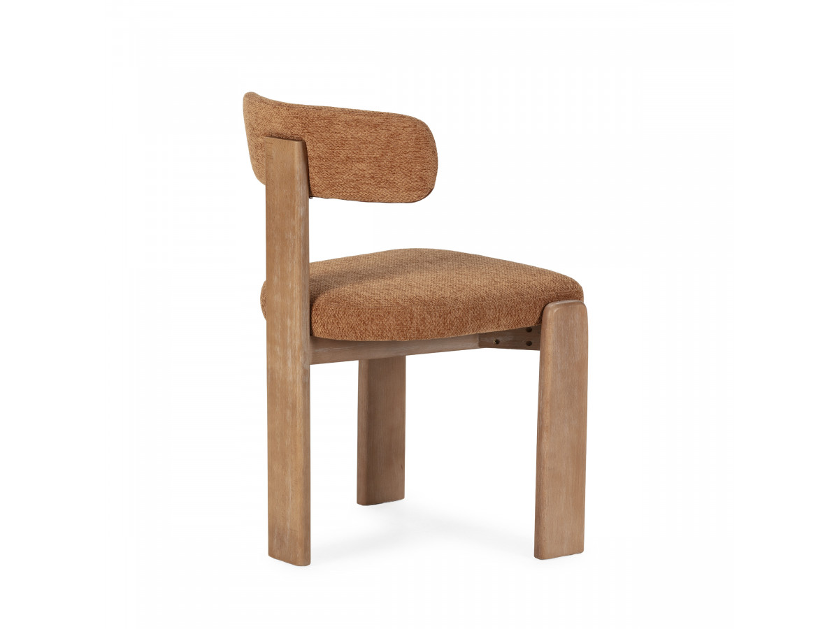 MARIN set eettafel 220 cm in eikenkleur + TANYA stoelen in massief eiken en textuurstof