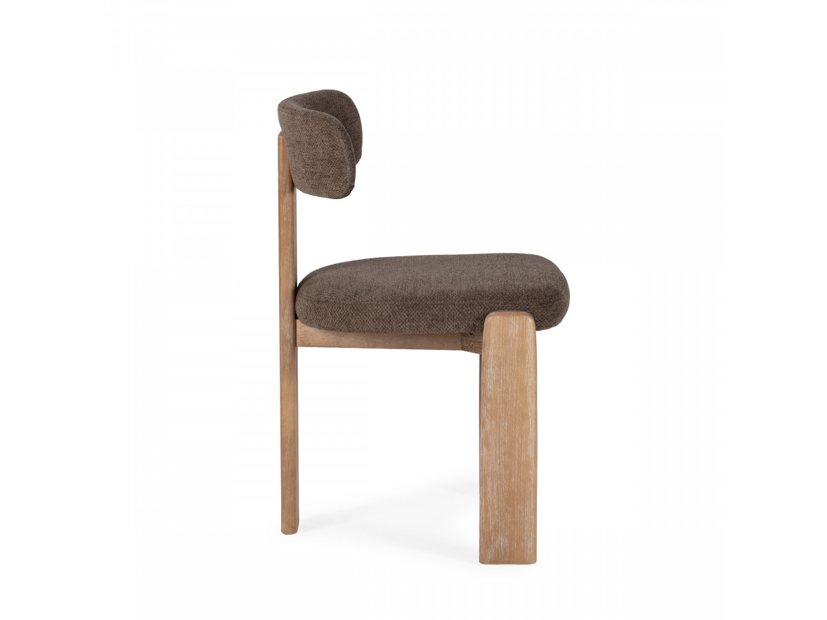 MARIN set eettafel 220 cm in eikenkleur + TANYA stoelen in massief eiken en textuurstof