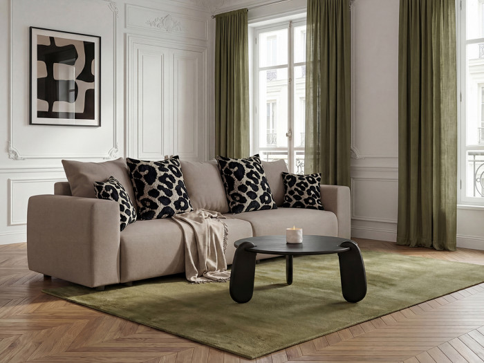 Canapé droit convertible SIDONIE avec coussins à motif léopard