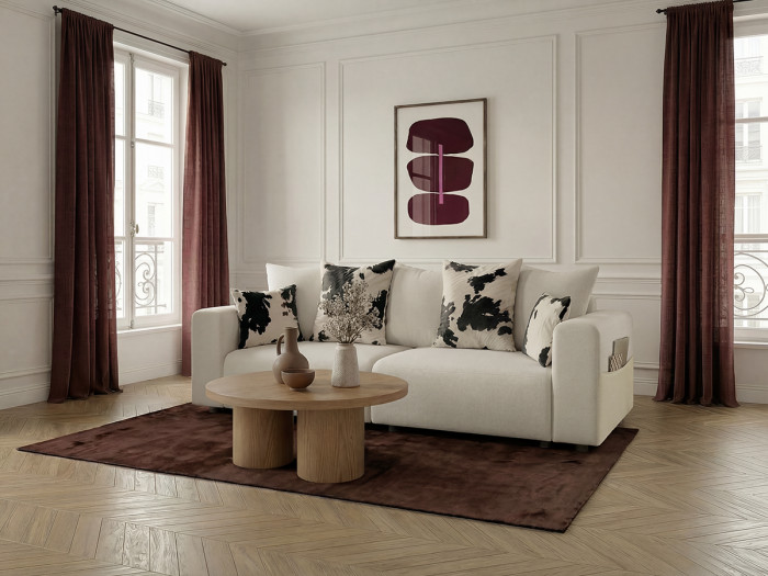 Canapé droit convertible SIDONIE avec coussins à motif vache