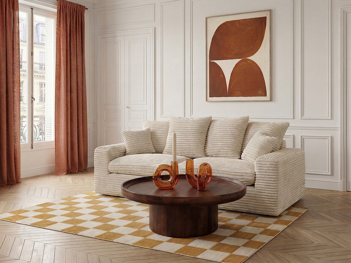 Canapé droit fixe 2 places NEVADA gros côtelé doux