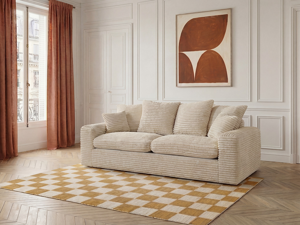 Canapé droit 2 places NEVADA gros côtelé doux beige — vue 6