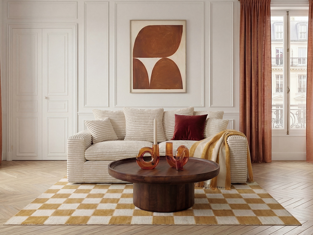 Canapé droit 2 places NEVADA gros côtelé doux beige — vue 4