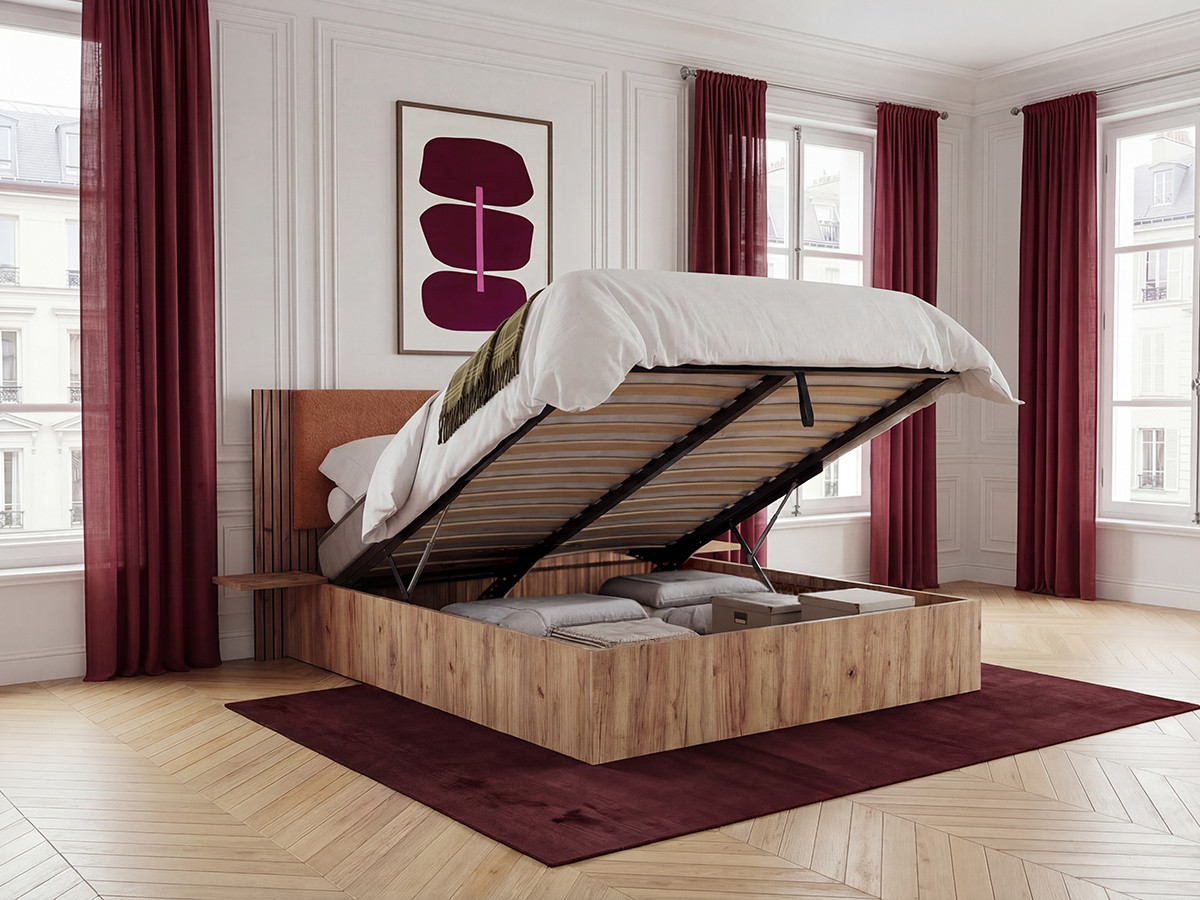 Lit coffre LIOR avec chevets intégrés orange — vue 6