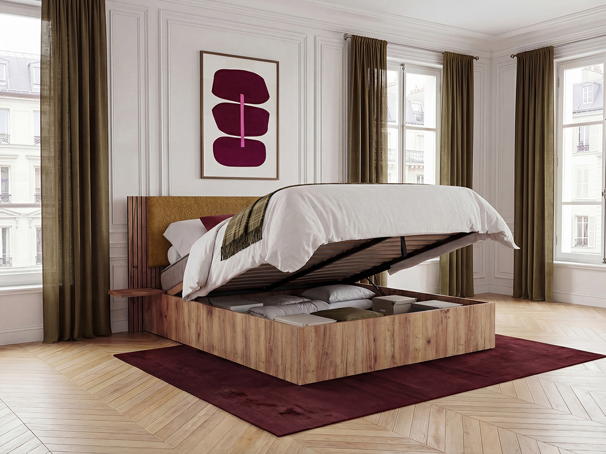 Lit coffre LIOR avec chevets intégrés jaune — vue 6