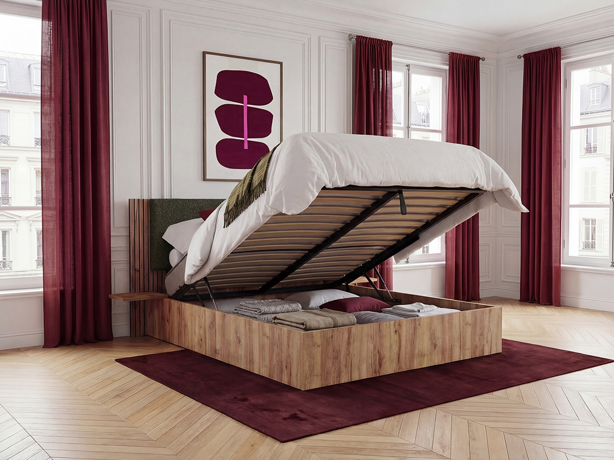 Lit coffre LIOR avec chevets intégrés vert — vue 6